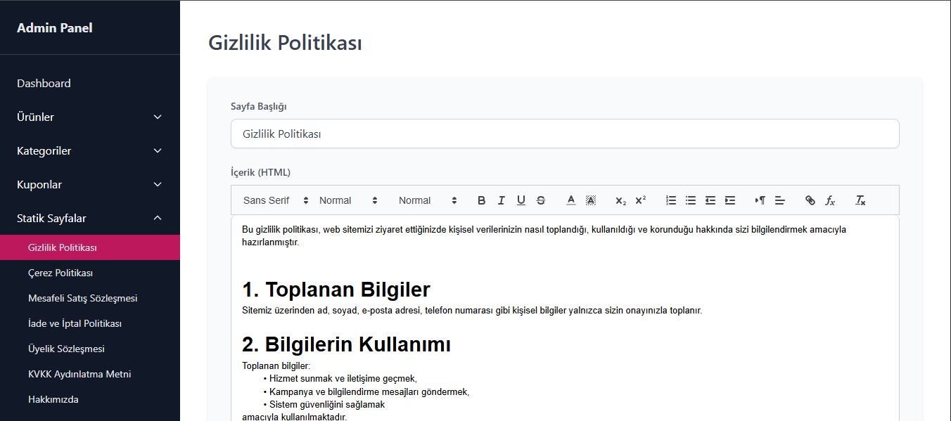 E-Ticaret Sitesi