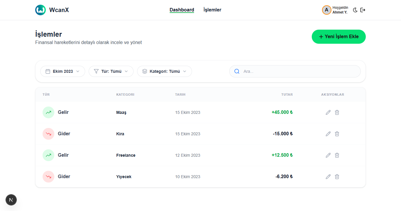 Kişisel Finans Yönetim Sistemi (Next.js | NestJS)